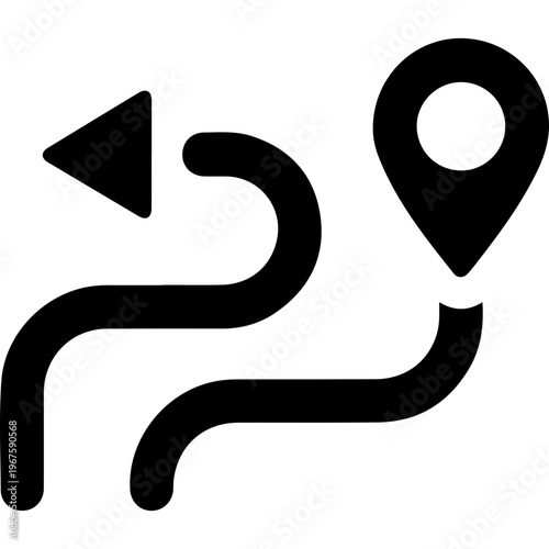 Biking Route Navigation Map Icon with Location Pin