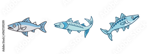 Three blue fish swimming in different directions