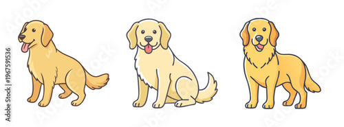 Three golden retriever dogs in different poses
