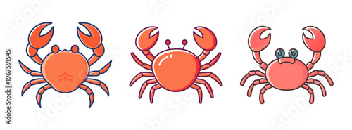 Three colorful cartoon crabs on illustration