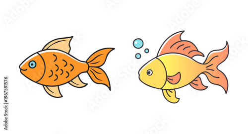 Two cartoon goldfish swimming together with bubbles