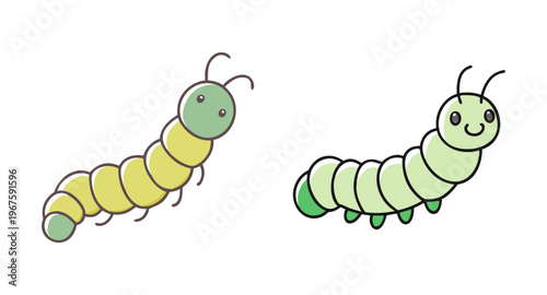Two cute cartoon caterpillars in different colors