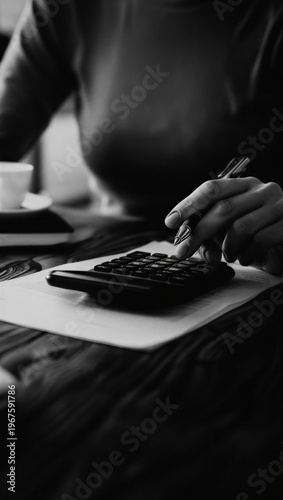 Close-up view woman's hand using a calculator