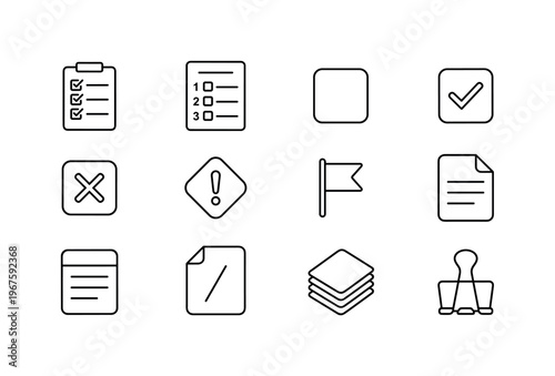 To-do list, task list, checkbox, checked box, unchecked box, priority marker, flag marker, note page, memo sheet, sticky tab,
