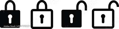 Four padlocks in different states of security on a white background