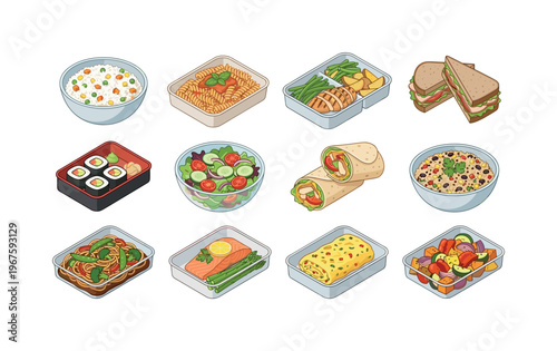 Assortment of healthy and delicious meals for lunchboxes and meal prep