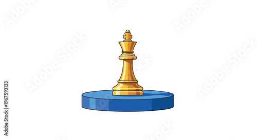 A golden chess king piece stands on a round blue pedestal against a plain white background.