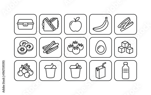 Lunchbox container, sandwich halves, apple whole, banana whole, carrot sticks, cucumber slices, cherry tomatoes, boiled egg,