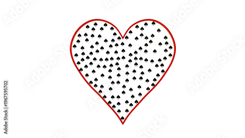 Obraz na plátně Heart with spades pattern, unlucky in love concept, flat design cartoon illustration, isolated on white background with copy space