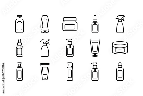 Shampoo bottle, conditioner bottle, hair mask jar, hair oil bottle, hair serum bottle, spray bottle, hair mousse can, hair gel
