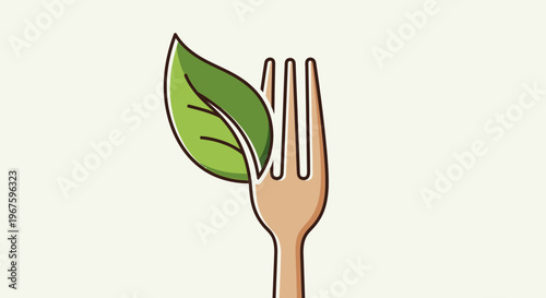 Fork with green leaf symbolizing healthy eating.