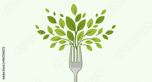 Fork with green leaves growing from it.