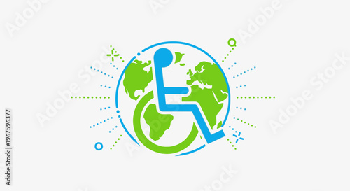 Disability awareness symbol on globe background.