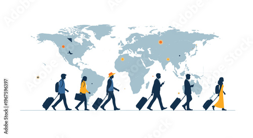 People traveling around the world with luggage.