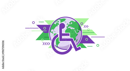 Disability awareness symbol on globe background.