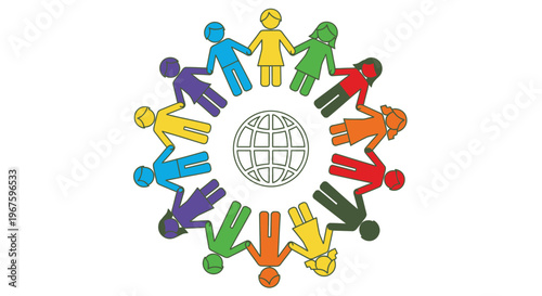 Diverse people holding hands around the globe.