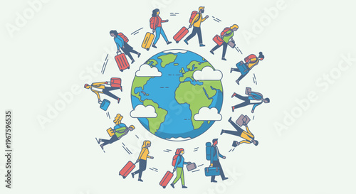 Illustration of people traveling around the world.