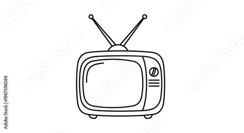 A simple line drawing of a vintage television set.