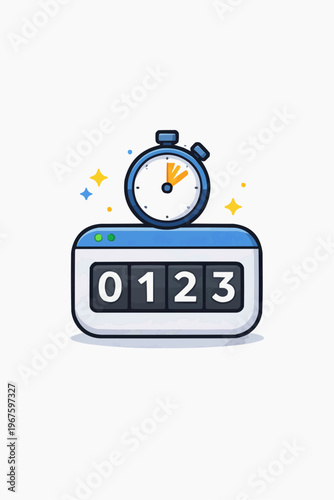 Simple counter and stopwatch illustration showing numbered display for timing speed measurement countdown progress tracking productivity goals and performance metrics on a clean background