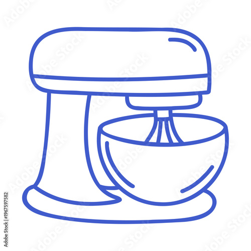Stand mixer in minimal outline illustration style. Hand drawn icon. Outline vector isolated illustration. 