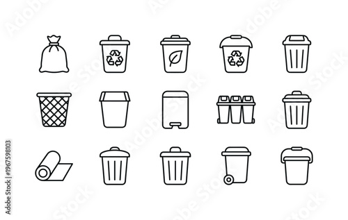 Trash bag, recycling bin, compost bin, waste basket, garbage can with lid, trash bin with pedal, bin liner roll, waste sorting