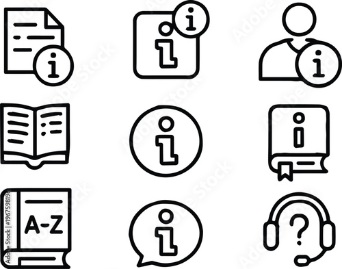 information icons set help and learning document book