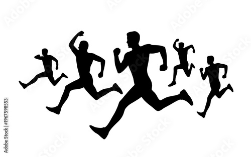 A dynamic silhouette of runners in full stride.