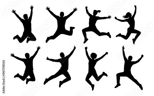 Silhouette of People Jumping with Joy 