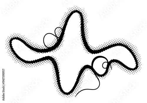 Abstract Amoeba Shape with Halftone Dotted Texture Continuous One Line Art Minimalist Graphic Sketch