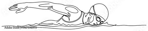 Swimmer Man Crawl Stroke in Water Continuous One Line Art Minimalist Swimming Athlete Sketch