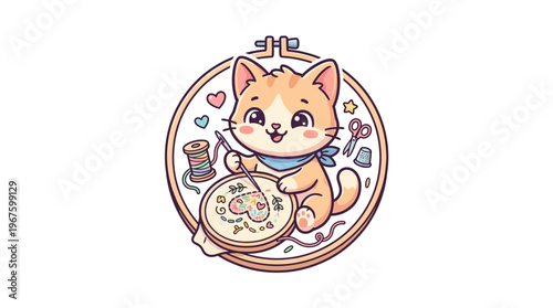 Cute Cat Embroidering in a Hoop