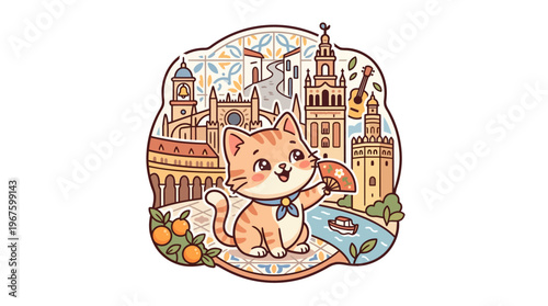 Cute Cat in Seville Spain with Cityscape