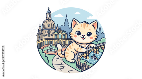Cute Cat Exploring Dresden City Landmark
