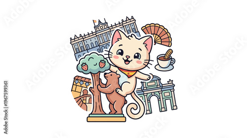 Cute Cat and Madrid Landmarks