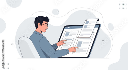 Man working on laptop, digital marketing, online research, content creation, business concept