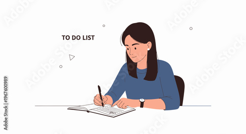 Young woman writing a to-do list, planning and organizing tasks, focused on productivity