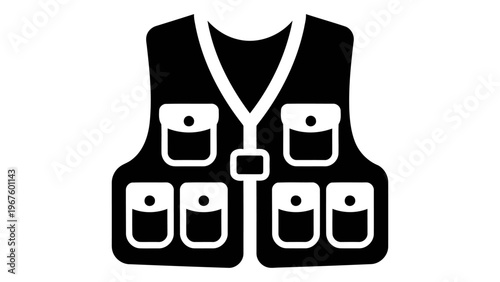 Fishing vest multi pocket icon isolated on white background