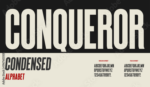 Condensed sans serif font alphabet in modern clean style. Narrow typography set with regular and italic letters, including numbers and punctuation. Ideal for branding, editorial design, and posters.