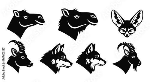 Collection of Animal Head Silhouettes Portraits.