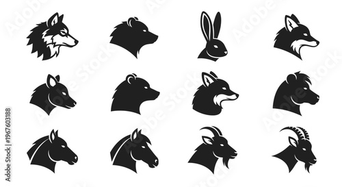 Collection of Animal Head Silhouettes Vector Art.
