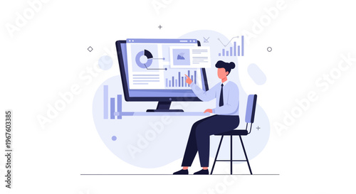 Business analyst working with data charts on computer screen, data analysis concept