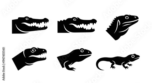 Reptile head silhouettes collection isolated images.