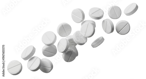 White medicine pills or tablets on a transparent background
