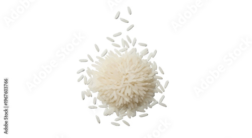 A pile of raw white basmati rice grains on a transparent background