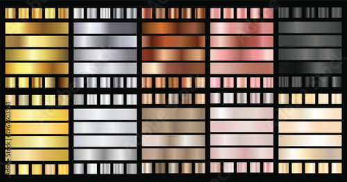 Metal Gradient Collection of Gold,Rose,and Silver, Black, Bronze, Pearl, Swatches 