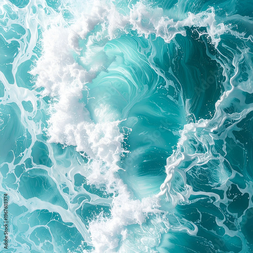 Aerial View of Ocean Waves Crashing and Creating White Foam.