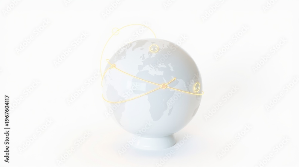 Obraz premium Gray globe with golden lines connecting various points. Simple studio shot, clean background, minimal composition. Focus on global connections.