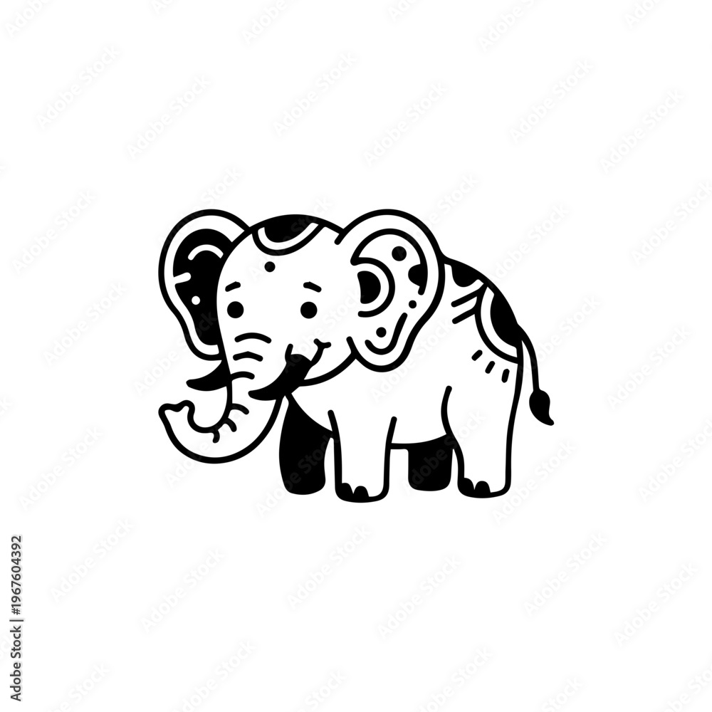 Obraz premium Black and White Cartoon Elephant Illustration 1.