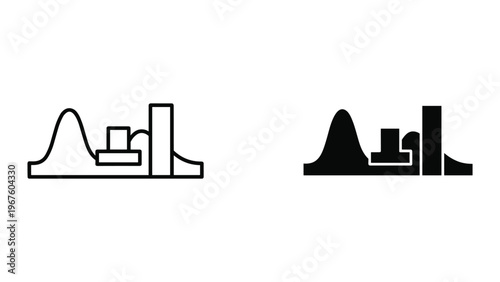 Photos Cityscape icons with buildings and mountains in line and solid styles