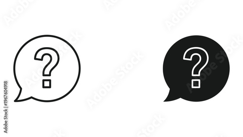 Black and white question mark speech bubble icons on isolated white background for chat or help